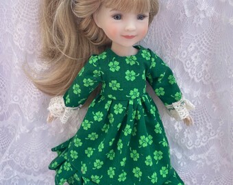 ruby red doll dress St. Patrick’s Day green shamrocks 14 inch doll dress blue gold flowers fits 14 inch Wellie wishers doll 12 inch syblies