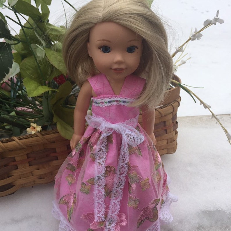 American Girl Doll Clothes Wellie Wisher Doll dress 14.5 inch gown 3D butterfly fabric Maryellen Pretty Pink Prom Dress Last One
