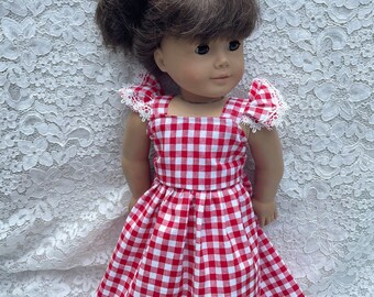 18 inch doll dress Red checkered doll dress optional hair bow, handmade by Be Just Me 14 inch doll dress 12 inch syblies dresses