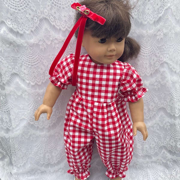 18 inch Red doll romper valentines gift for girl fits like American girl dolls pantaloon jumpsuit girl gift available 14 inch tromper 12 in