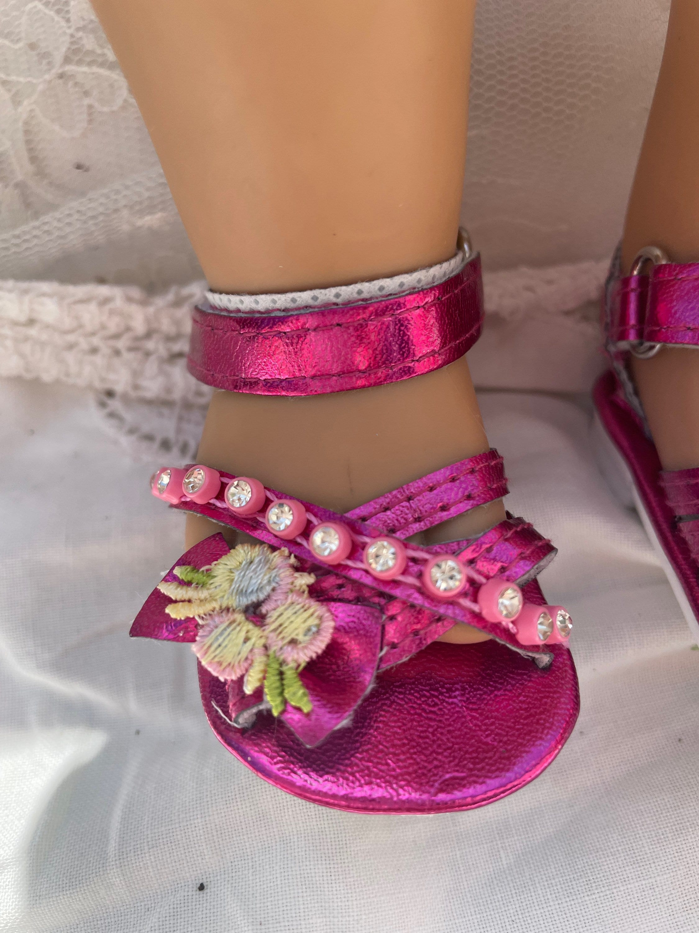 Pink Metallic Fringed Sandals 18 in Doll Clothes Fits American Girl Pink Metallic Fringed Sandals 18 in Doll Clothes Fits American Girl