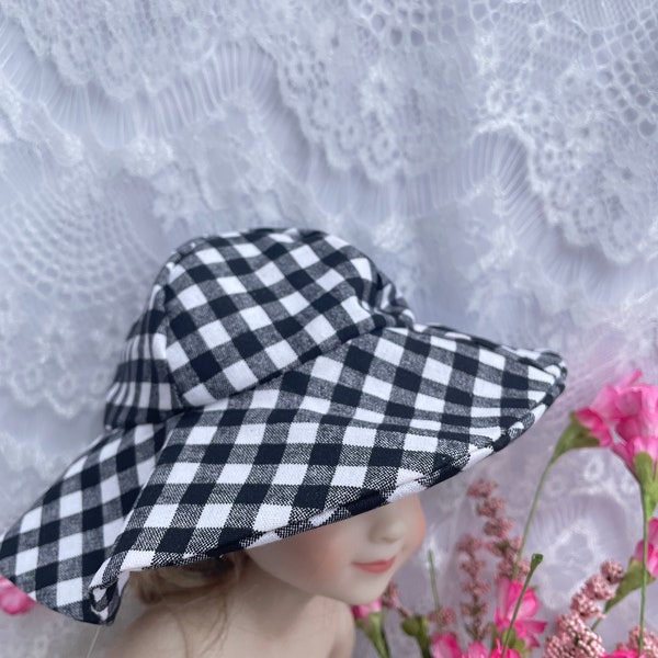 Ruby red fashion friends doll clothes brim hat black checkered fabric choices lined hat 14 inch doll brim hat 18 inch brim hat 12 inch hat