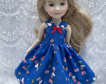Ruby red fashion friends doll dress 14 inch Wellie wishers party patriotic red white blue Snoopy flags 12 inch syblies 18 inch dolls