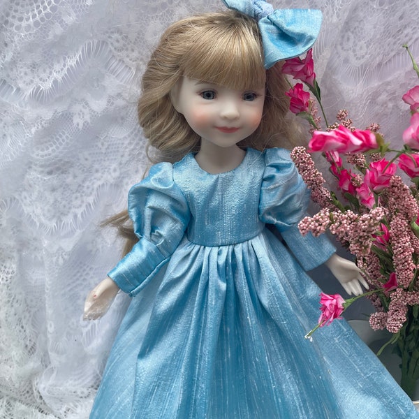 Ruby Red Fashion Friends Doll dress 14 inch dress historical blue vintage Dupioni silk gown fits Wellie Wishers dolls 12 inch syblies doll