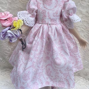 ruby red fashion friends doll dress 14 inch Wellie Wisher dress handmade Be Just Me pink French scrolls cotton fabric small doll clothes