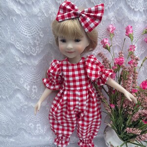 14 inch doll clothes ruby red fashion friends red checkered romper pantaloons bestselling design fits Wellie Wisher dolls like American girl