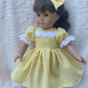 doll dress 18” school girl 1970s gingham 18 inch puffy sleeves fits girl American dolls full flair skirt custom choice of checkered colors