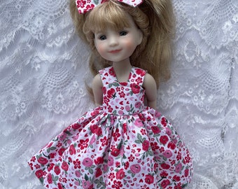Ruby red fashion friends red pink flowers doll dress choice of fabrics fits dolls like 14 inch Wellie wishers doll like American girl 12 in