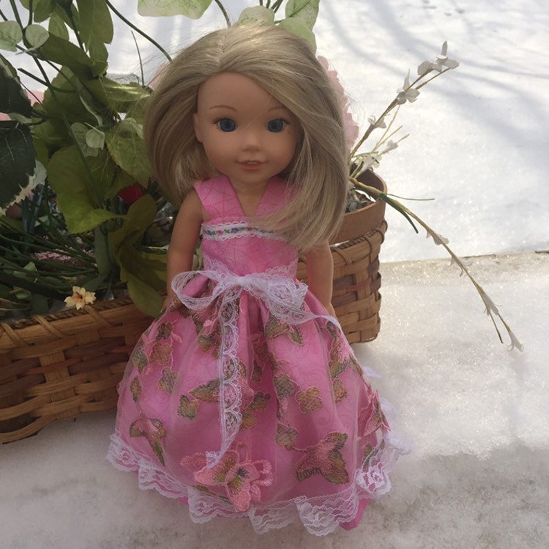 American Girl Doll Clothes Wellie Wisher Doll dress 14.5 inch gown 3D butterfly fabric Maryellen Pretty Pink Prom Dress Last One