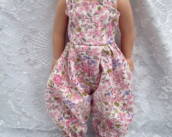 Meadow dumpling doll clothes pink flowers romper pantaloons with elastic legs matching hair bow made in adorable Victorian cotton handmade