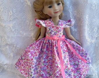 Fashion Friends Doll Clothes 14 inch doll dresses fancy pink floral cotton ruby red Wellie wishers doll dress order 18 inch 12 inch syblies