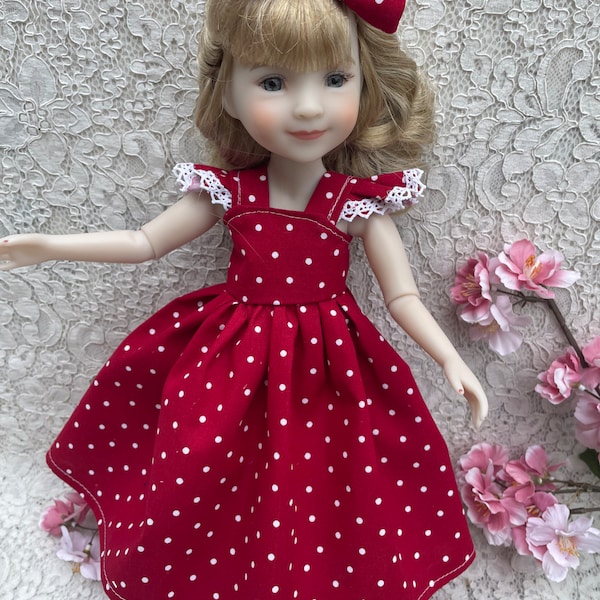 Ruby red dress polka dot fabric fashion friends doll clothes fits 14.5 inch dolls like Wellie wishers dolls choice of fabric