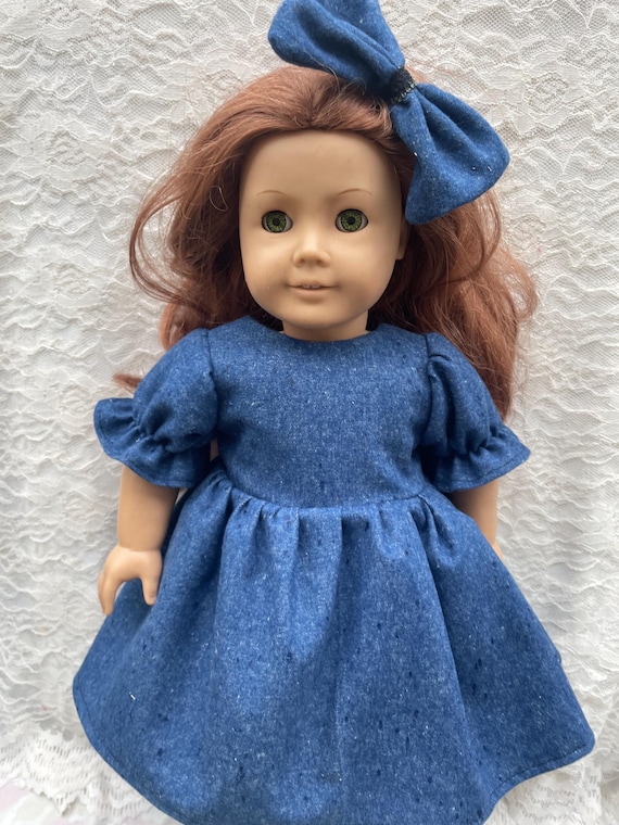 18inch doll dress: handmade blue denim dress fits dolls like girl American dolls available in 14 inch 12-13 inch dress