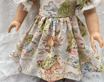 18 inch doll dress Winnie the Pooh classic cotton fabric dolls like American girl in 14 inch handmade popular dress fabric choices in style