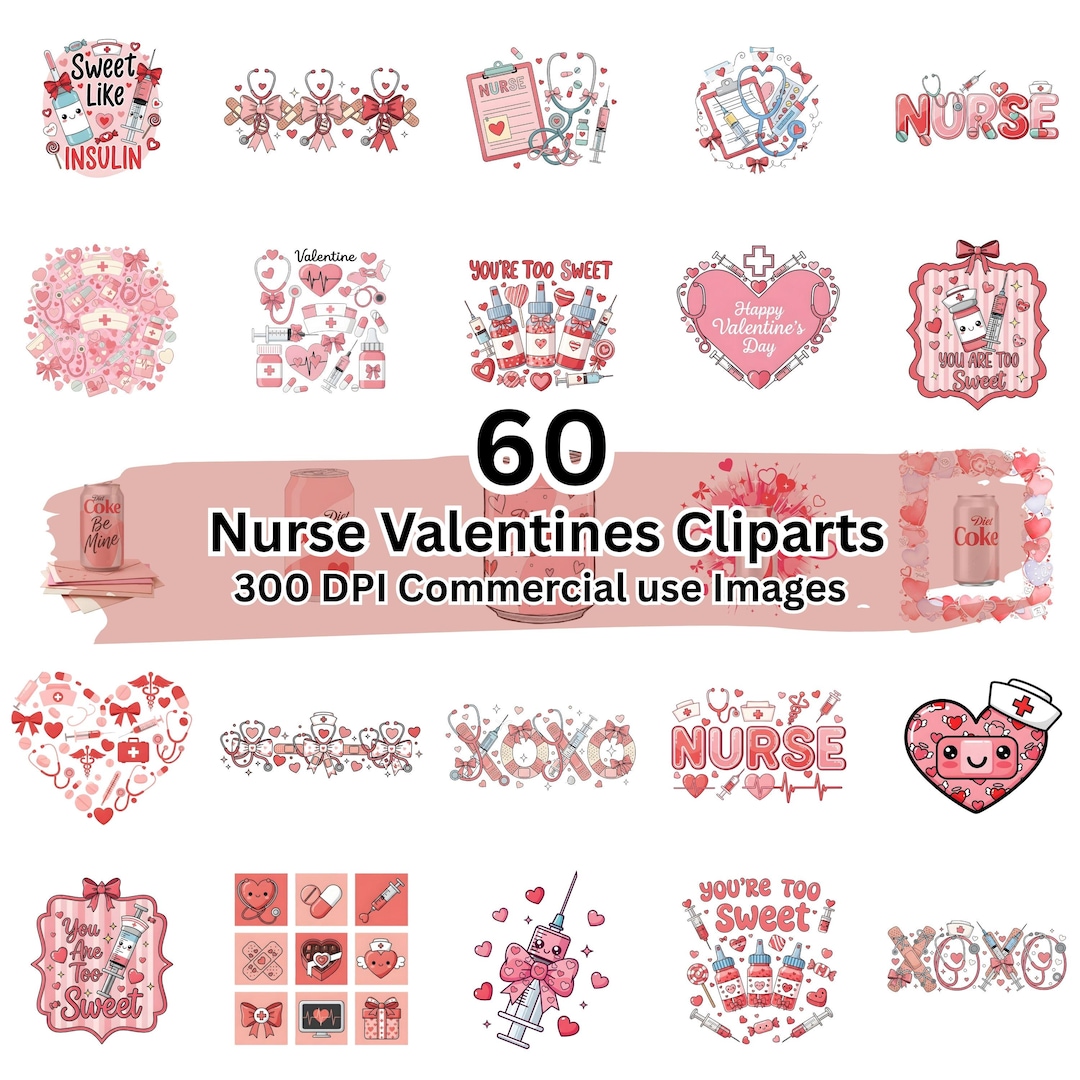 Nurse Valentine PNG Bundle | Valentine Nurse PNG | Retro Valentines PNG ...