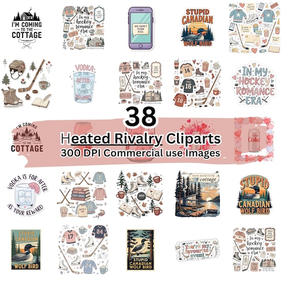 Heated Rivalry PNG Bundle | Hockey Romance PNG | Enemies to Lovers Digital Download | Bookish Hockey Stickers