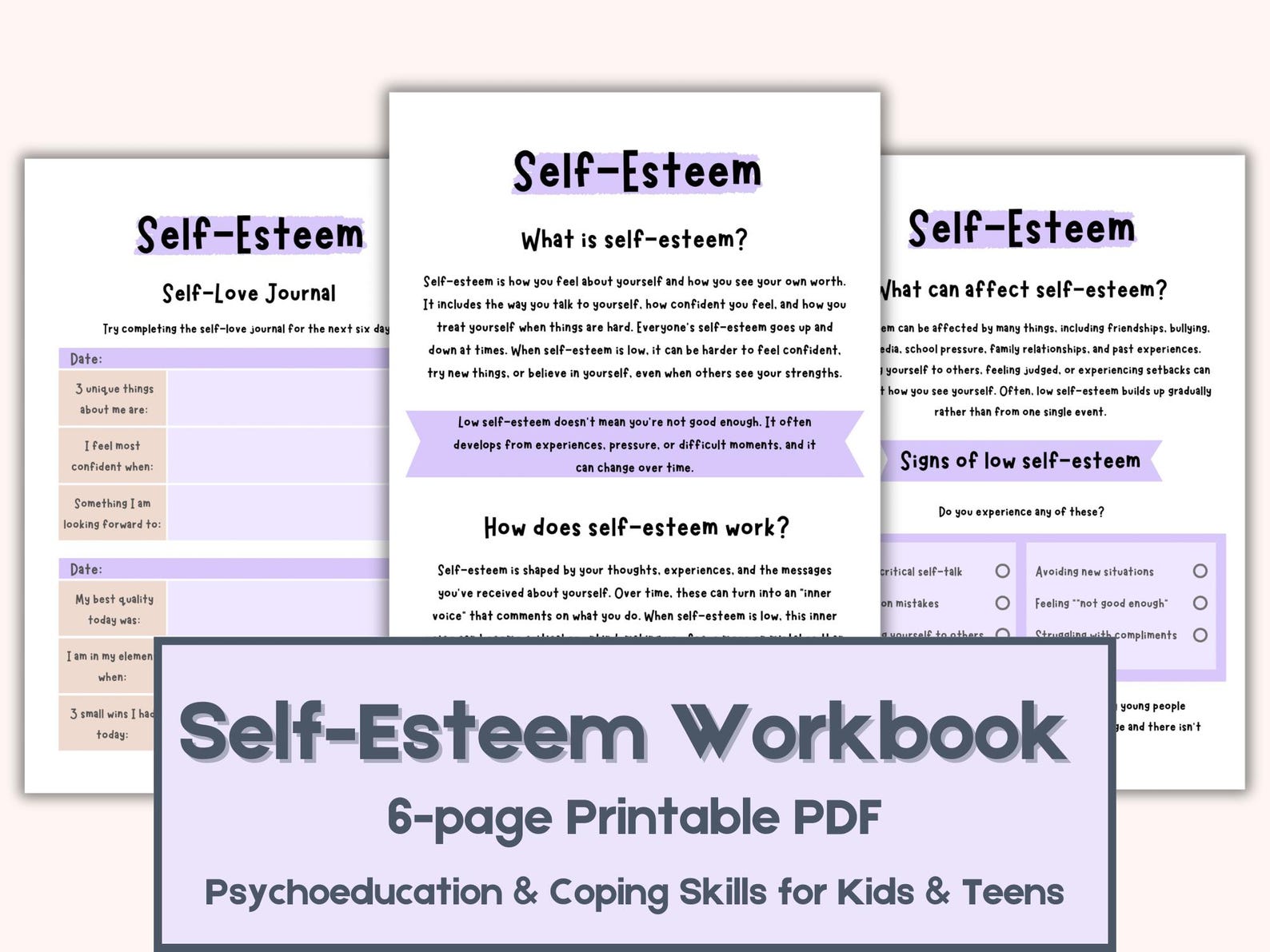 Self-esteem Workbook for Kids and Teens | Printable Self-esteem Therapy ...