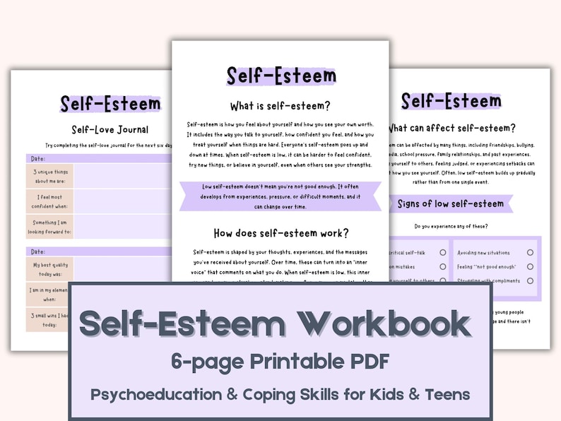 Selfesteem Workbook for Kids and Teens Printable Selfesteem Therapy
