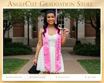 Banda de graduación con corte angular, estola personalizada con nombre y año, atuendo de graduación personalizado, regalo de graduación de la clase de 2026, regalo de graduación