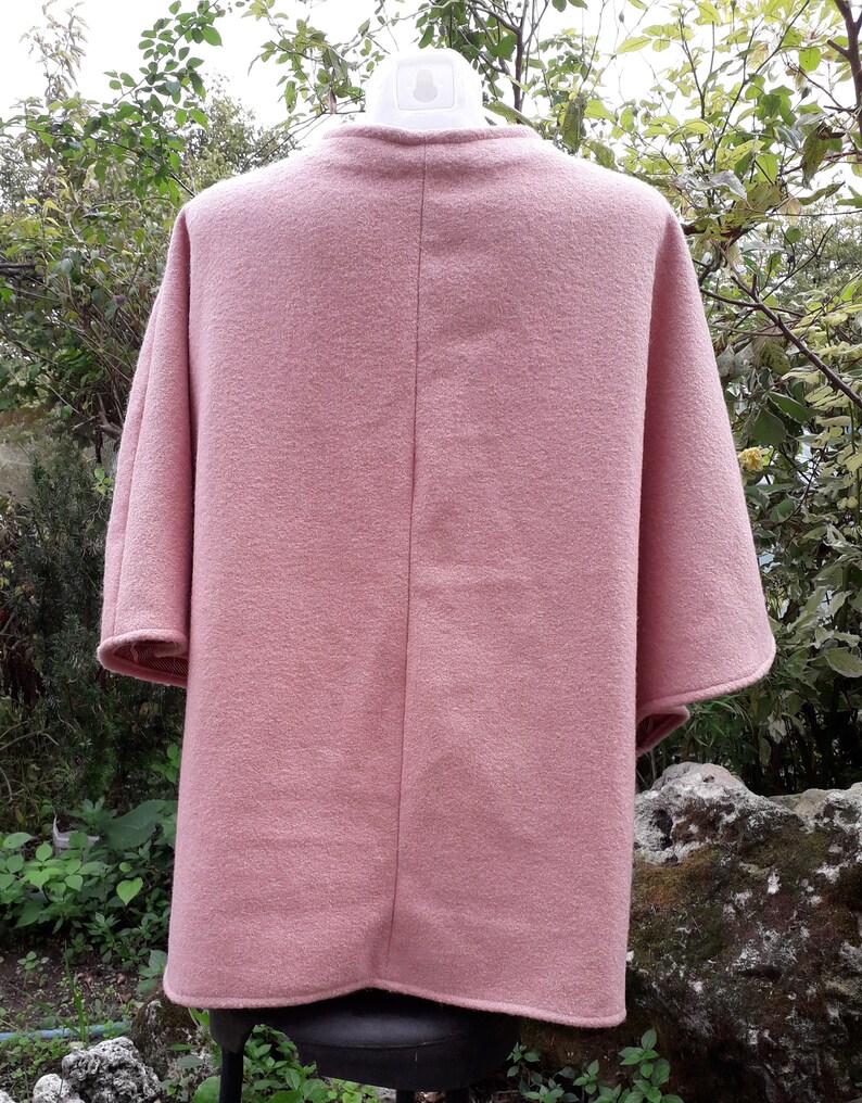 Pink Art Textile Poncho Type Coat Hand Drawn Design by Needle Felting Pure Wool Boucle Textile Base One Size Vest