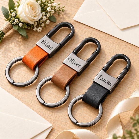 Custom Name Keychain,Personalized leather metal keychain,Groomsmen Gifts,Wedding Party Gift