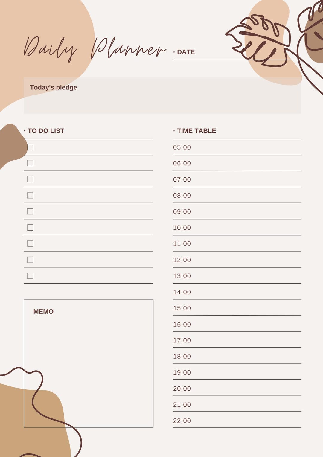 Beige Daily Planner Printable | Minimalist Daily Schedule | to Do List ...