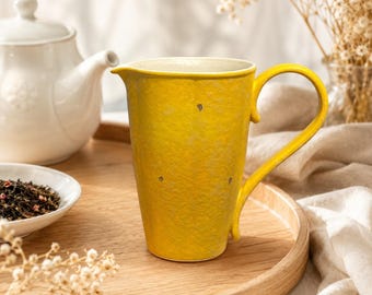 Handmade Yellow Ceramic Fair Cup | 160ml Hand-Crafted Gongfu Tea Pitcher | Unique Wabi Sabi Tea Sea |Artisan Tea Server |Housewarming Gift.