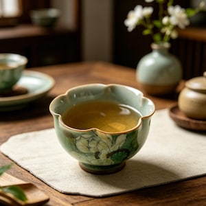 Handgefertigte Lotus-Teetasse, Eis-Crackle-Seladon-Teetasse, einzigartige Keramik-Gongfu-Teetasse für Tee-Liebhaber-Geschenk, niedliche Blumensockeltasse, 40ml.