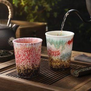 Handmade Flambé Glaze Ceramic Teacup, Unique Yunomi Master Cup, Wabi Sabi Coarse Pottery Studio Mug, OOAK Birthday Gift 10oz/300ml.