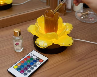 Mundgeblasene Glasblume Nachtlicht & Diffusor für ätherisches Öl, LED-Basis mit Farbwechsel