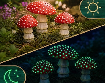 Glow Mushroom Garden Stakes Fairy Outdoor Yard Decor Day Night Set