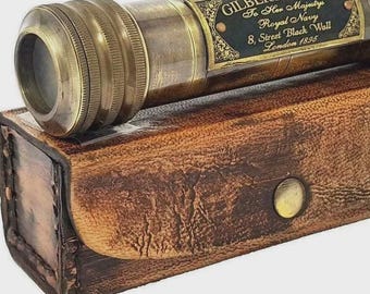 Handmade antique brass 6" kaleidoscope leather case collectible gift