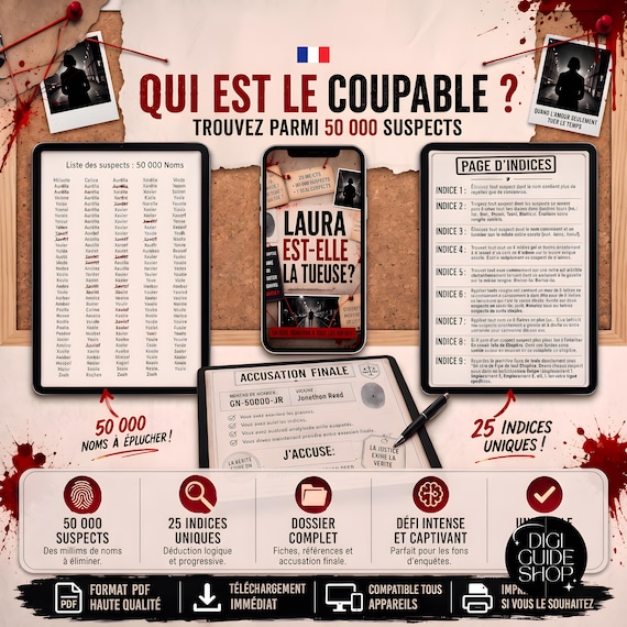 Clara est-elle la tueuse ? 25 indices, 50 000 suspects, 1 seul coupable. Puzzle imprimable pour adultes, PDF Téléchargement immédiat