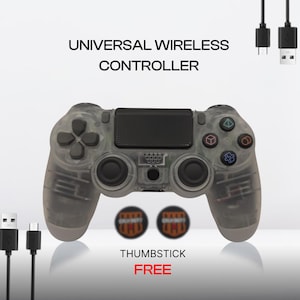 Wireless Bluetooth Game Controller – Clear Transparent Gamepad – Dual Vibration  – Precision Joysticks – Free Thumbsticks