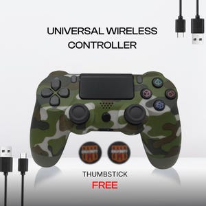 Wireless Bluetooth Game Controller – Green Camo – Dual Vibration – Rechargeable Battery – Precision Joysticks – Free Thumbsticks
