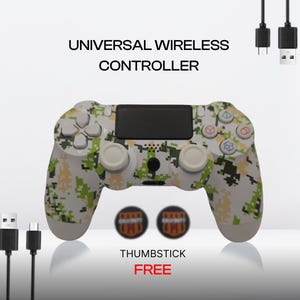 Wireless Bluetooth Game Controller – Digital Camo Gamepad – Dual Vibration – Rechargeable – Free Thumbsticks
