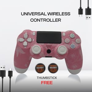 Wireless Bluetooth Game Controller – Pink Gamepad – Dual Vibration – Rechargeable – Free Thumbsticks