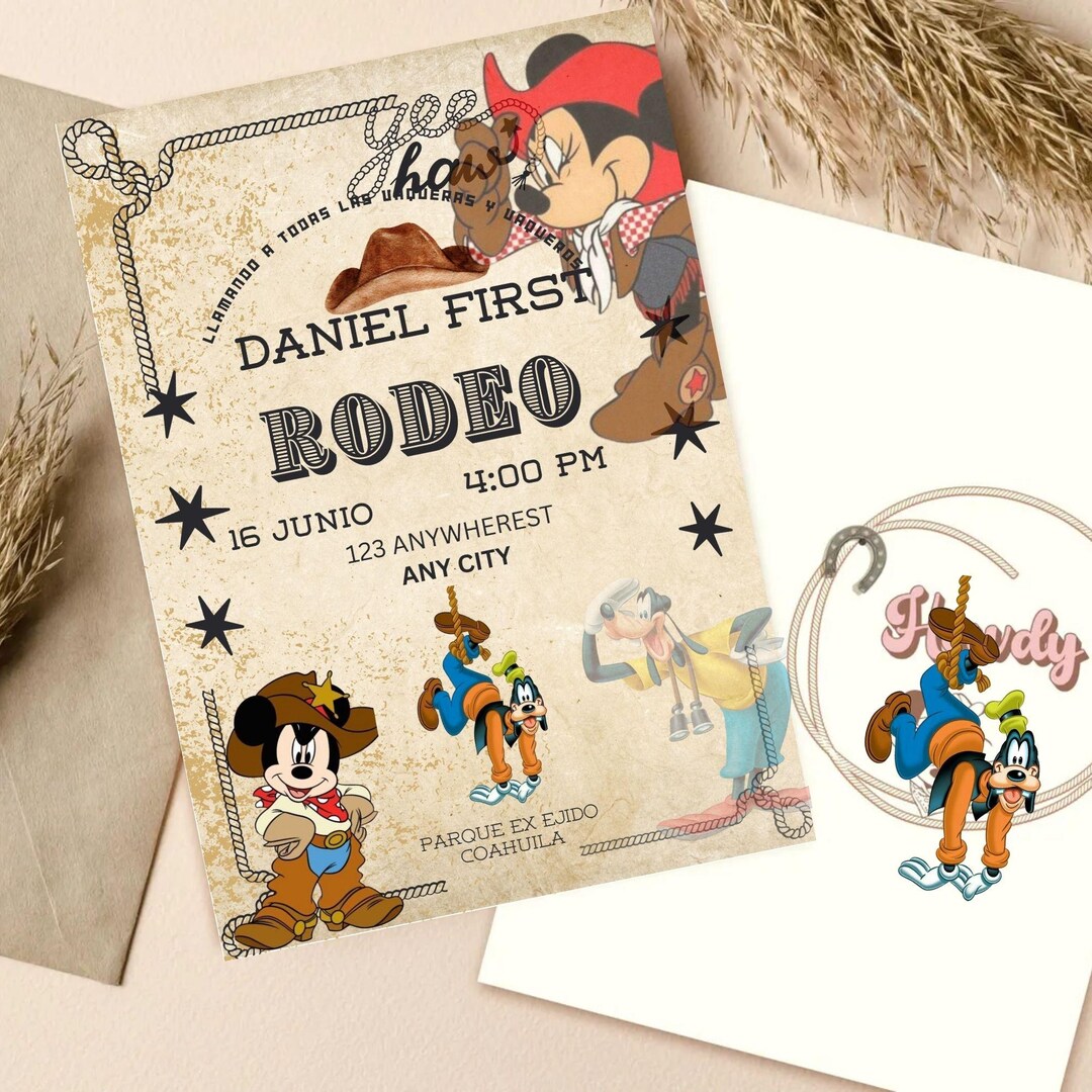 Mickey Rodeo Birthday Invitation Template: Editable +thank You Card ...