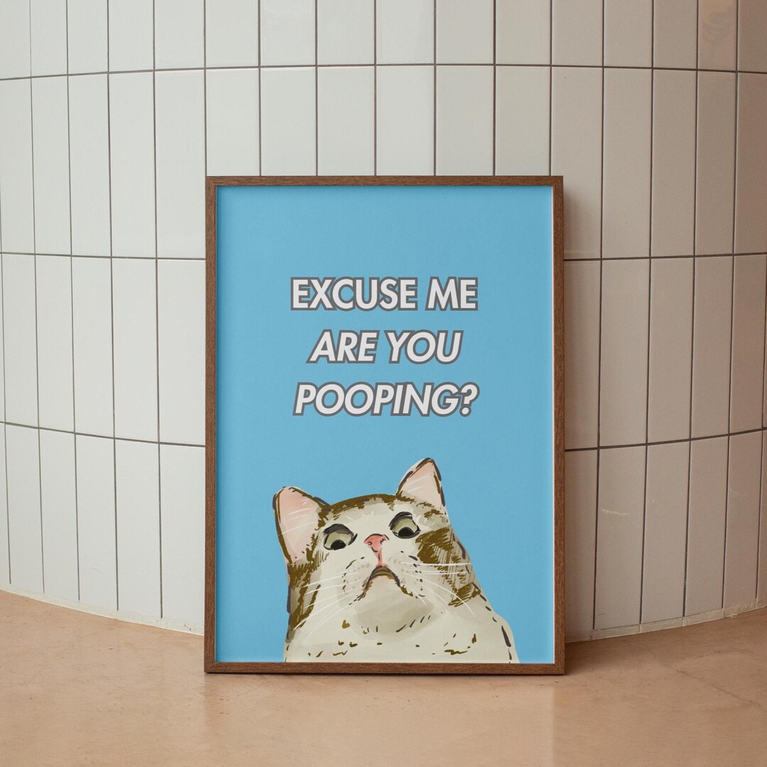 Funny Cat Bathroom Wall Art | Humorous Restroom Decor | Digital ...