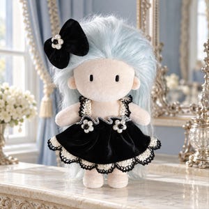16cm Black Lace-Trim Doll Dress and Bow, Optional Doll and Wig, Collector Gift