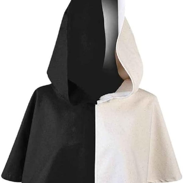 Mittelalterliche Ritter Unisex zweifarbige Einzigartige Gugel Haube mit einem Schwanz LARP Cosplay