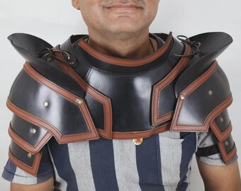 Leather Shoulder Armor Pauldrons with Neck Guard Gorget