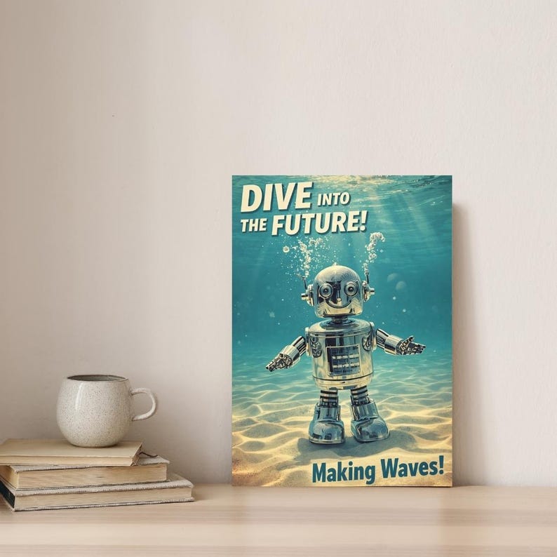 Dive Into the Future! Retro Robot Ocean Art Print - Making Waves ...