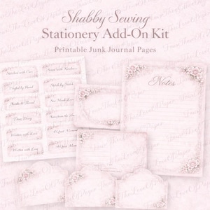Zestaw do szycia w stylu shabby chic, drukowane efemerydy, mini koperty, etykiety, pobieranie cyfrowe