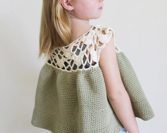 Crochet Pattern: TheChristina Top -Child Sizes 2 3 4 5 6 7 8 9 10- lace swing trapeze child natural