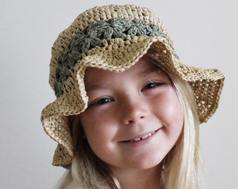 Crochet Pattern: The Lainey Sun Hat-4 Sizes Included Toddler, Child, Adult, Adult Large-summer, daisy, straw, raffia