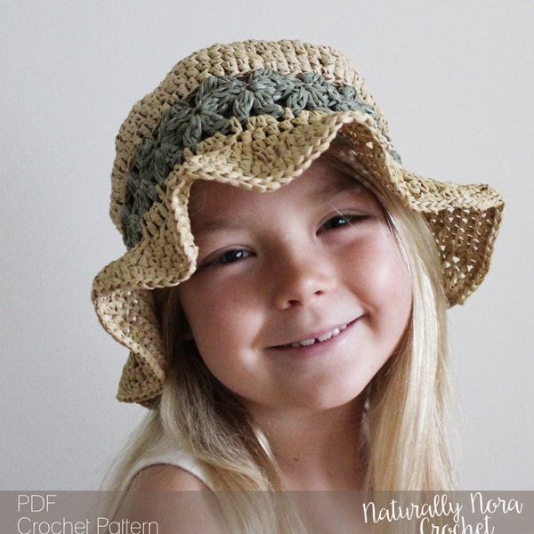 Crochet Pattern: The Lainey Sun Hat-4 Sizes Included Toddler, Child, Adult, Adult Large-summer, daisy, straw, raffia