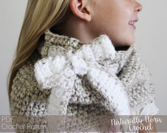 Crochet Pattern: The Anna Cowl -Toddler, Child, & Adult Sizes- chunky, bow, scarf