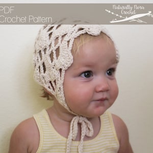 Crochet Pattern: The Maybelle Bonnet Sizes Newborn Six Months 12 Months 2 Toddler lace simple baby bonnet shower