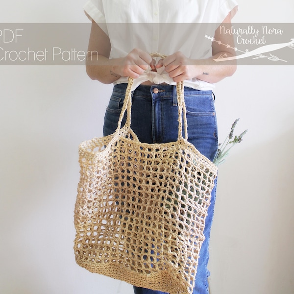 Crochet Pattern: The Riviera Tote- one size market bag raffia simple summer bag